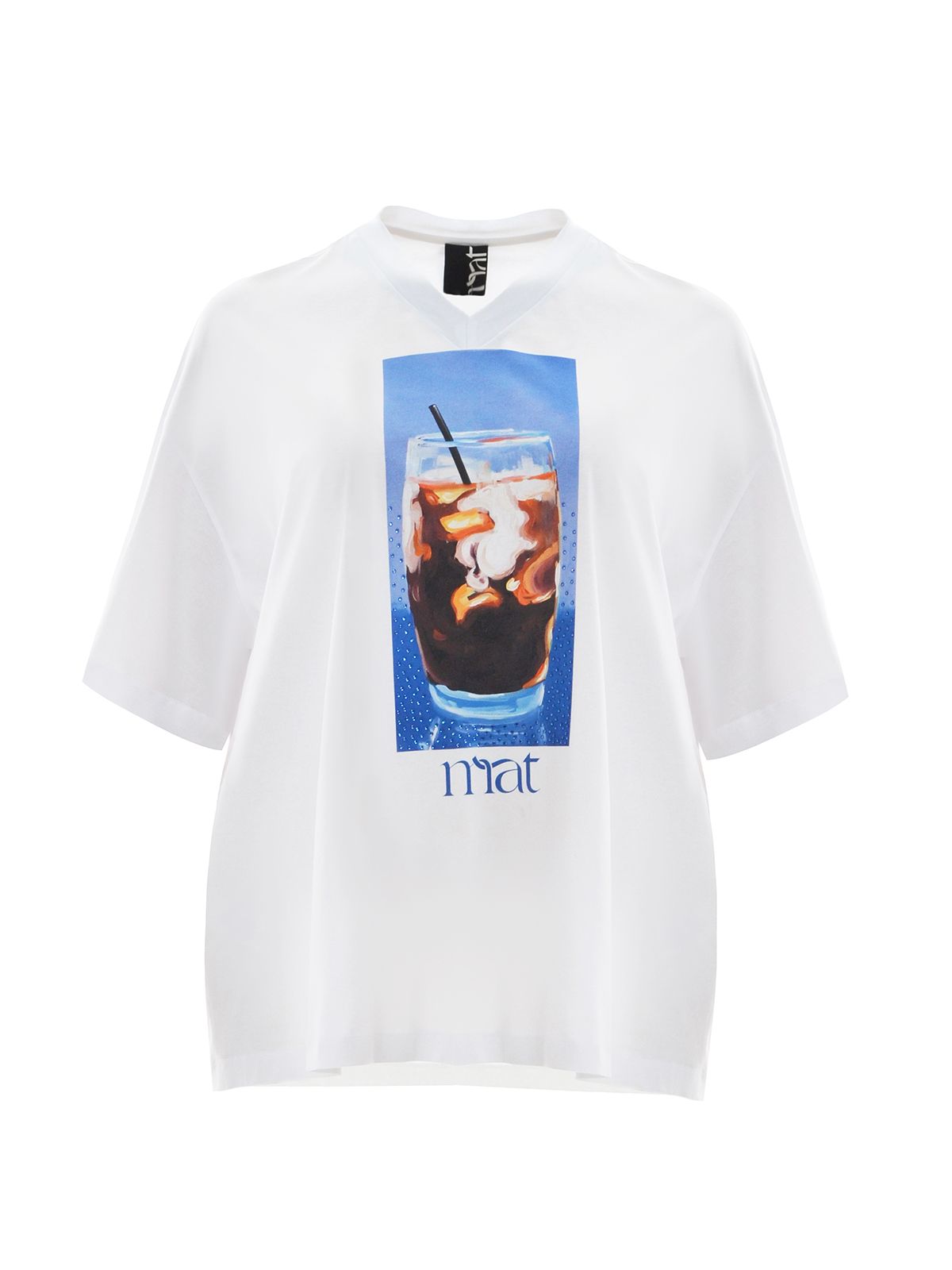 Mat Fashion Βαμβακερό t-shirt με στάμπα freddo espresso & strass Λευκο