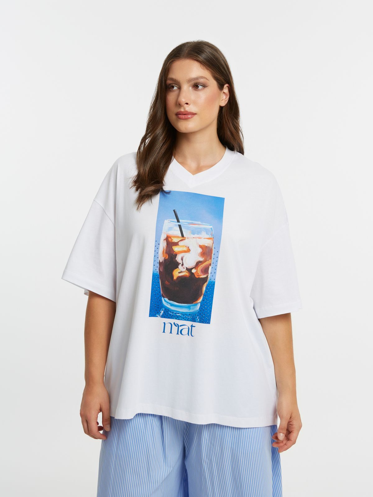 Cotton t-shirt with freddo espresso print & strass details
