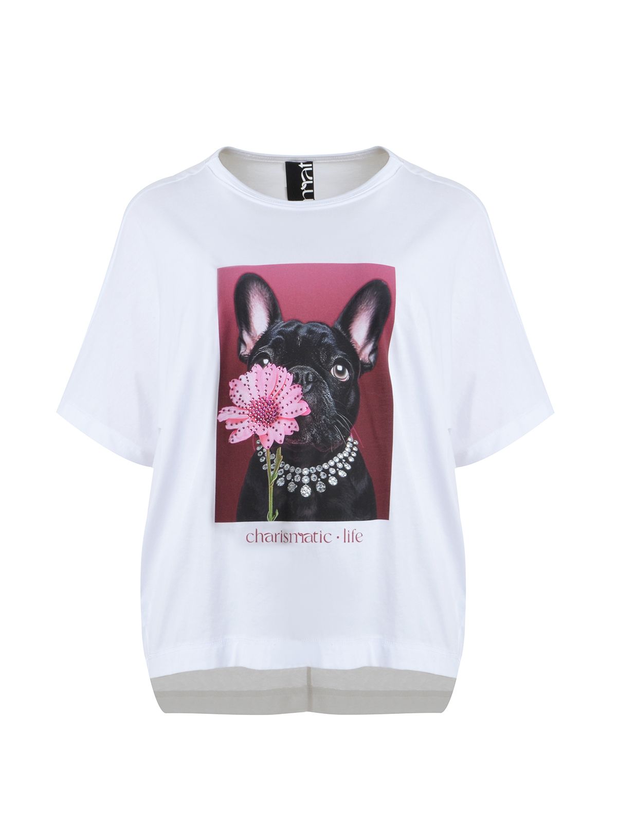 Mat Fashion Βαμβακερή μπλούζα t-shirt με french bulldog στάμπα Λευκο