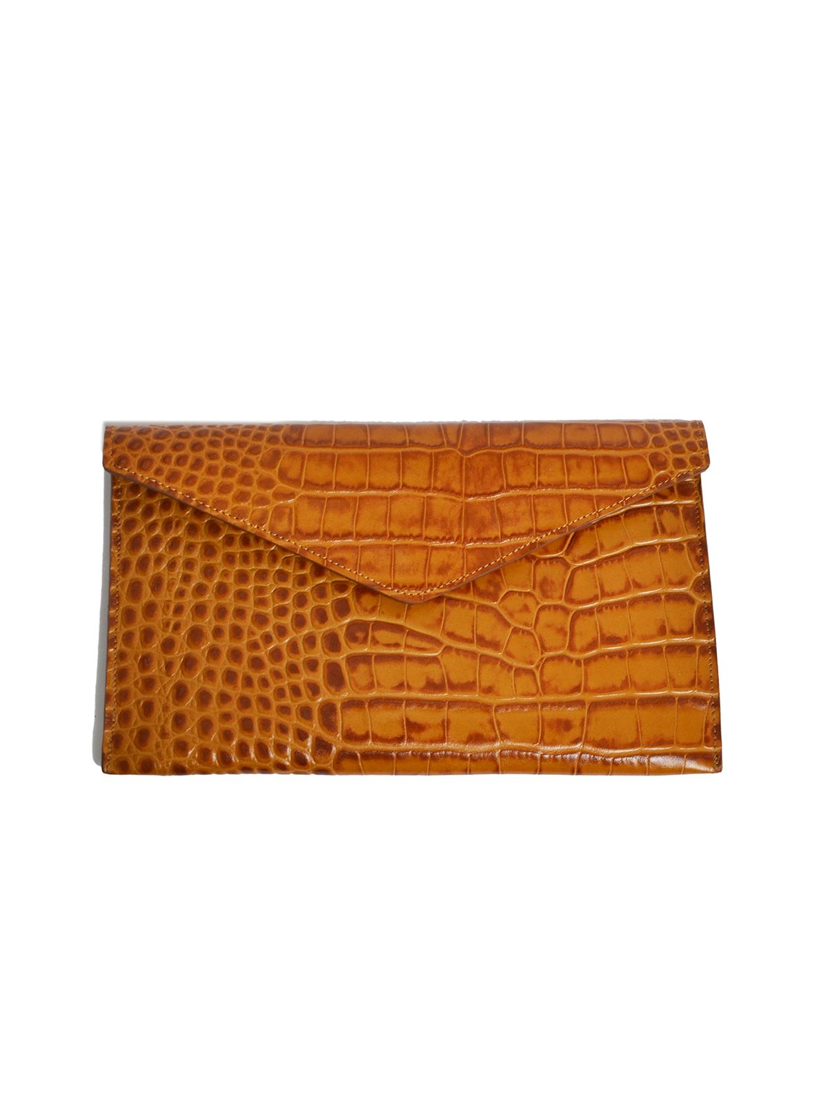 Mat Fashion Τσάντα clutch με croco υφή Καφε
