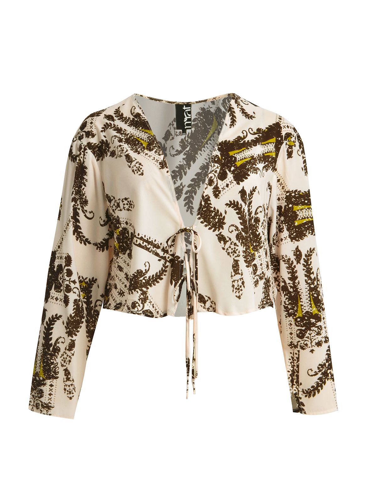 Mat Fashion Cropped μπλούζα με δέσιμο και paisley σχέδιο Καφε, Μπεζ