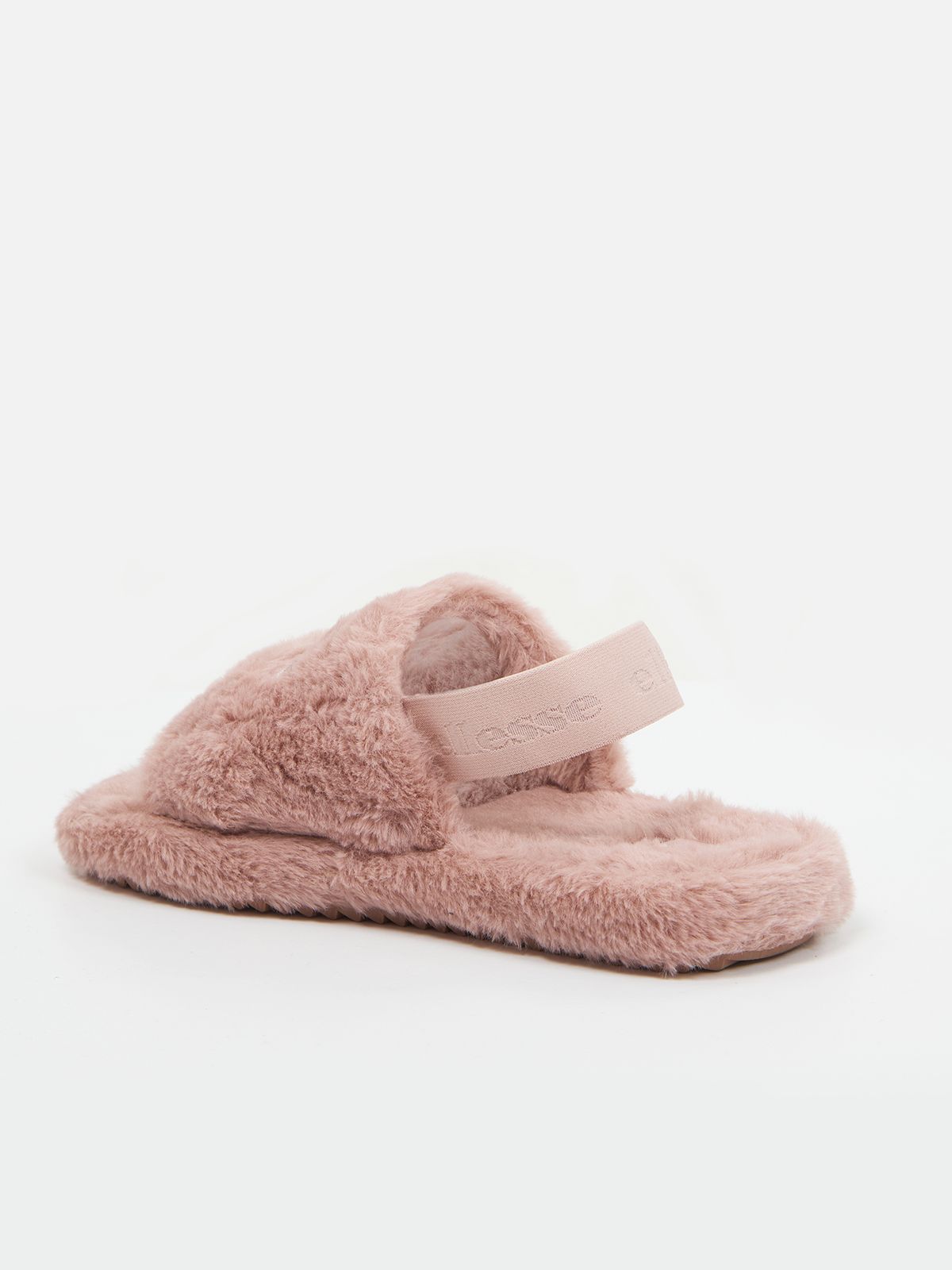 Faux fur slippers in pink