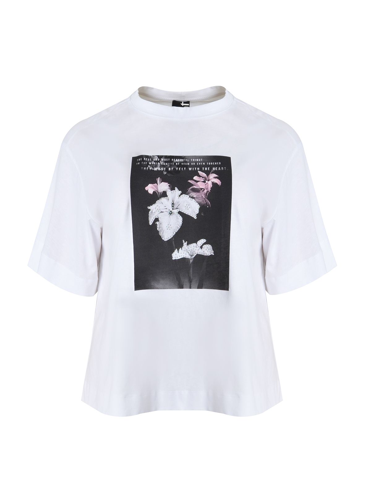 Mat Fashion Βαμβακερό t-shirt με φλοράλ στάμπα Λευκο