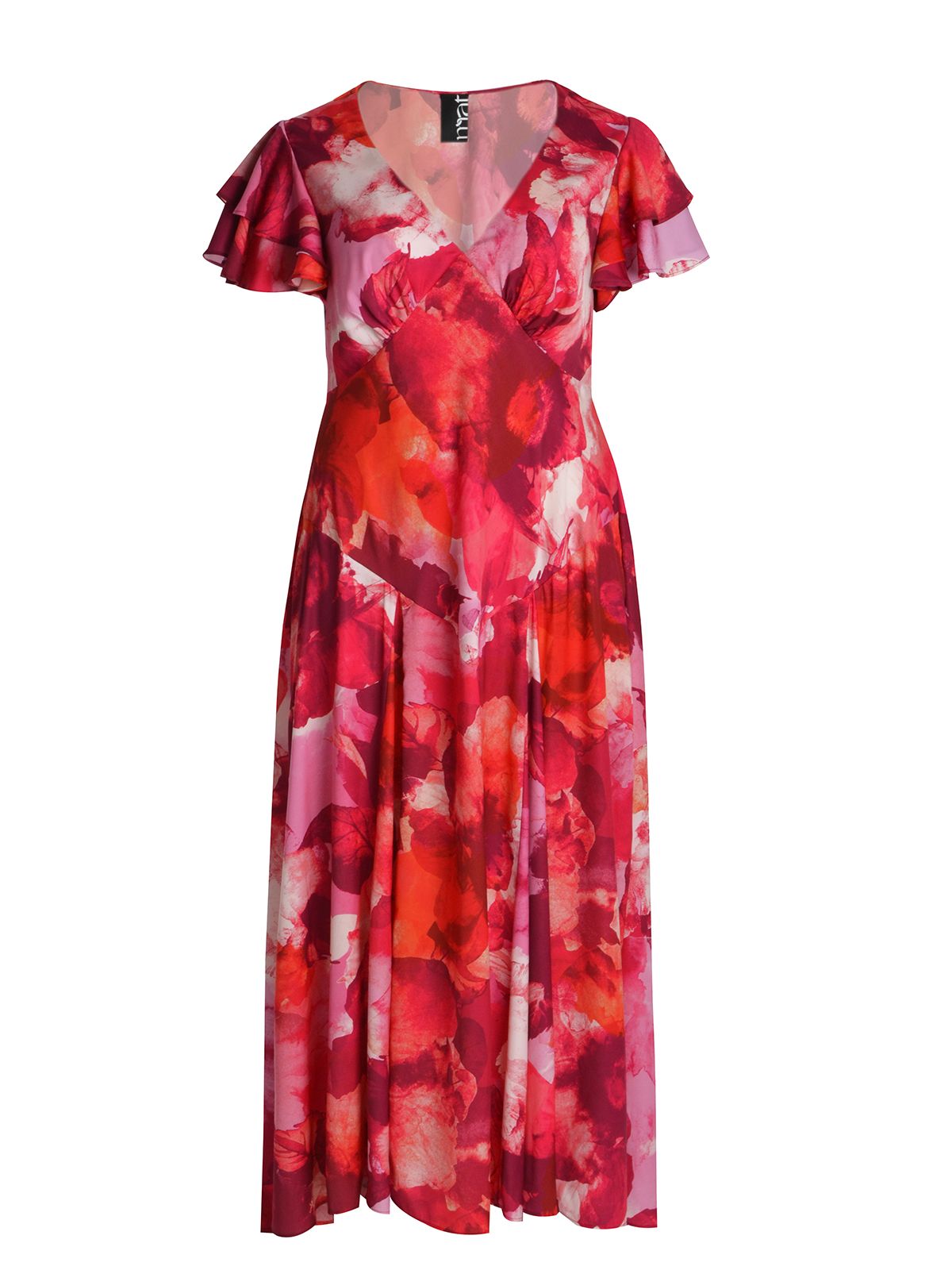 Mat Fashion Maxi φόρεμα με φλοράλ σχέδιο και βολάν μανίκια Ροζ, Φλοραλ