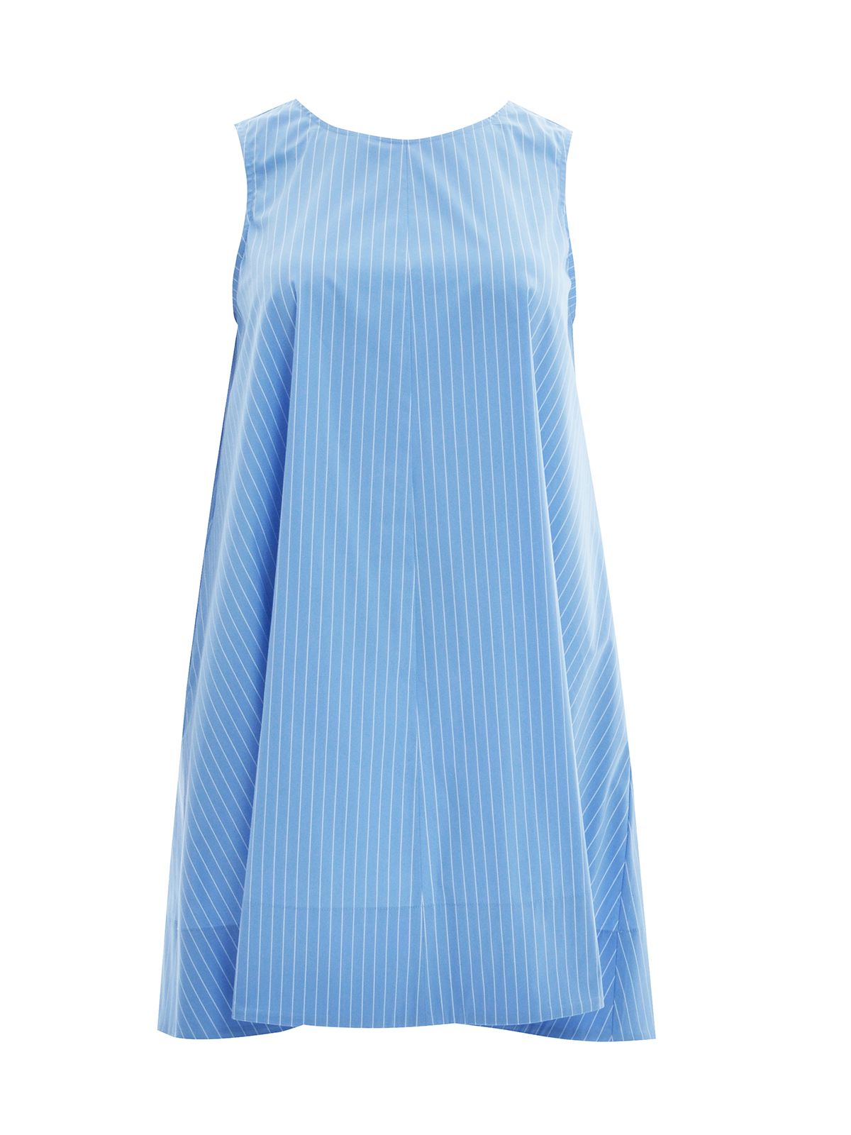Mat Fashion Ριγέ αμάνικο βαμβακερό φόρεμα με φιόγκο στην πλάτη Μπλε