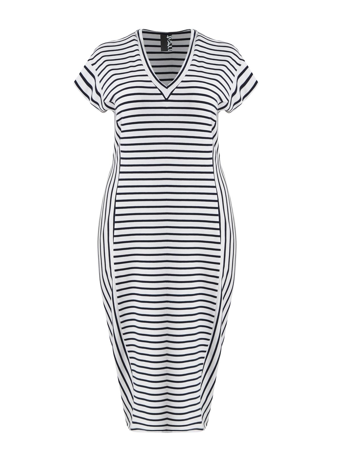 Mat Fashion Ριγέ midi φόρεμα με V-λαιμόκοψη Λευκο, Μπλε