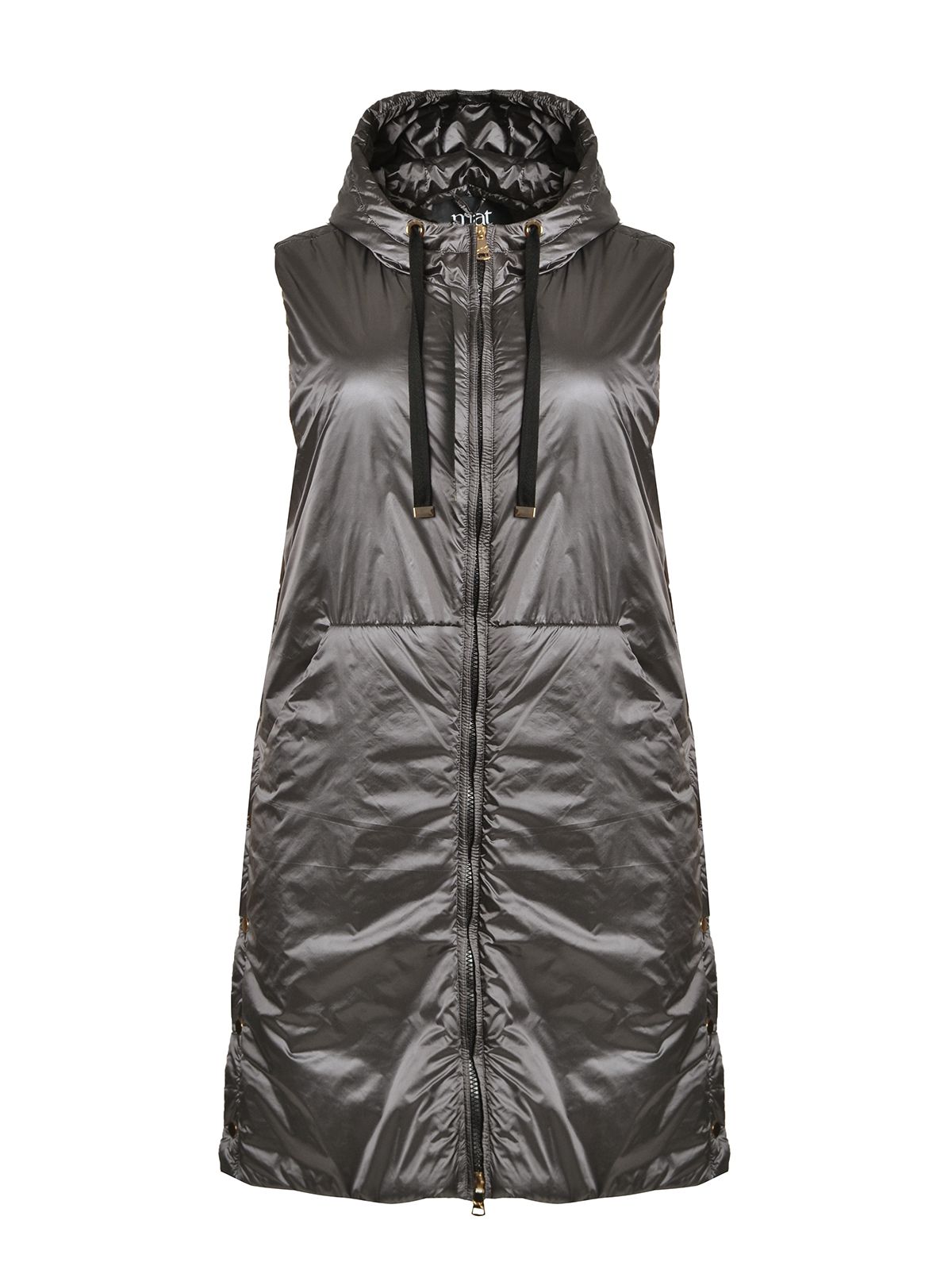 Mat Fashion Μακρύ αμάνικο puffer γιλέκο με κουκούλα Ασημι