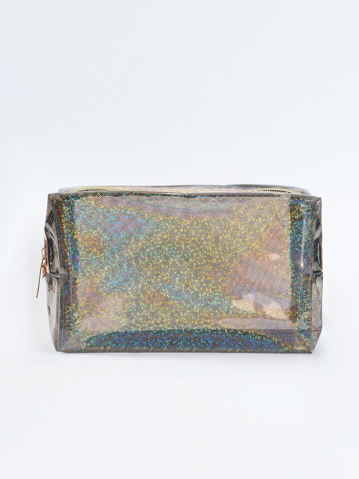 Mat Fashion Τσαντάκι νεσεσέρ PVC με glitter Μαυρο, Γκρι