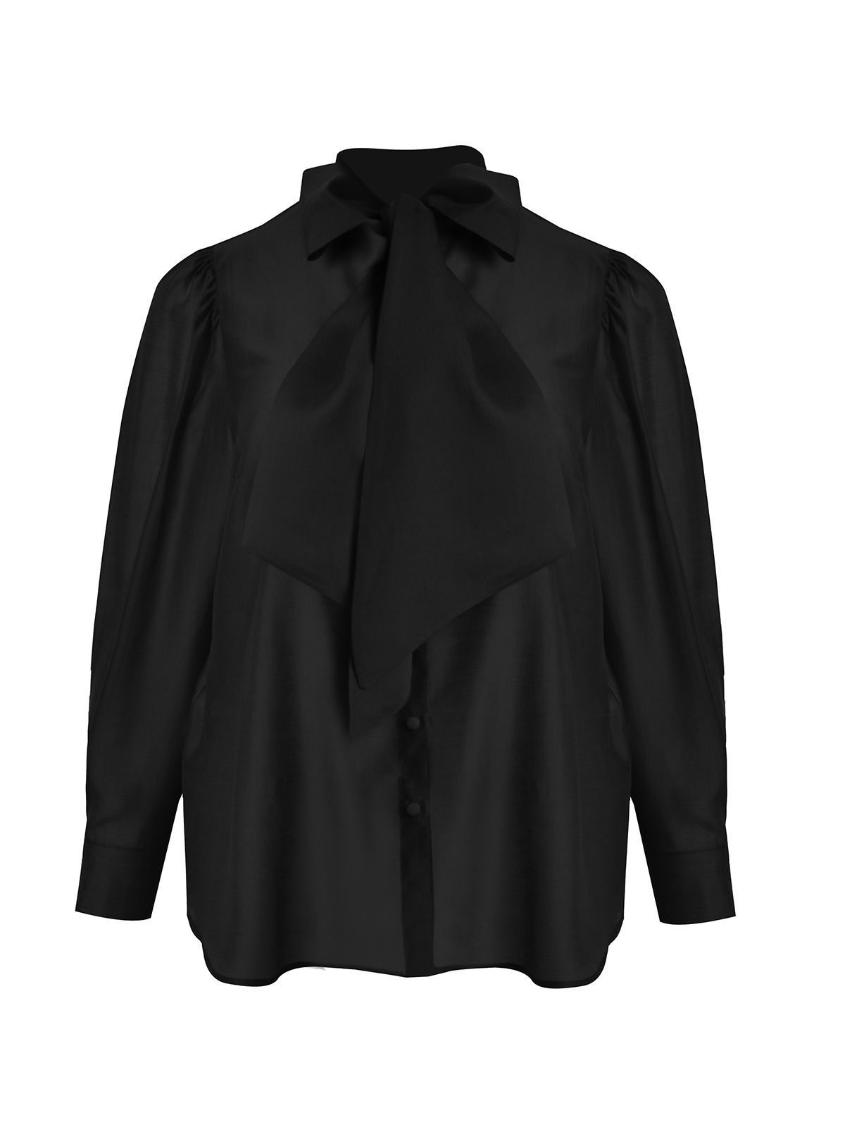 Mat Fashion Πουκάμισο με δέσιμο στον λαιμό και μακριά μανίκια Μαυρο