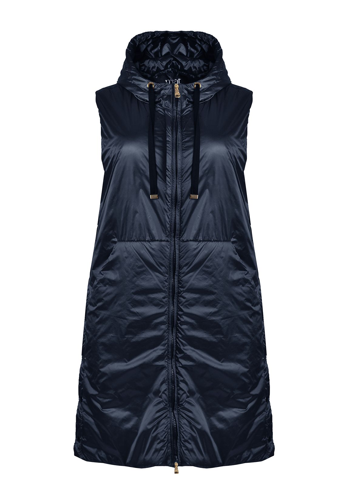 Mat Fashion Μακρύ αμάνικο puffer γιλέκο με κουκούλα Μπλε