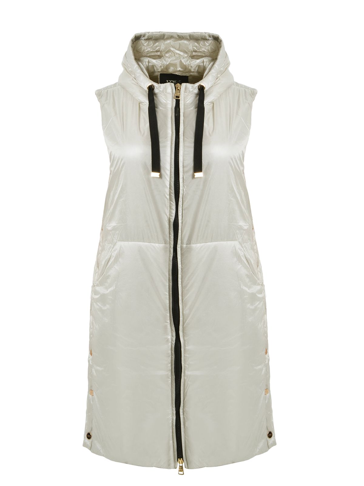 Mat Fashion Μακρύ αμάνικο puffer γιλέκο με κουκούλα Λευκο