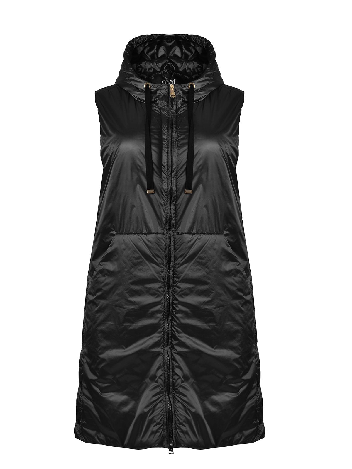 Mat Fashion Μακρύ αμάνικο puffer γιλέκο με κουκούλα Μαυρο