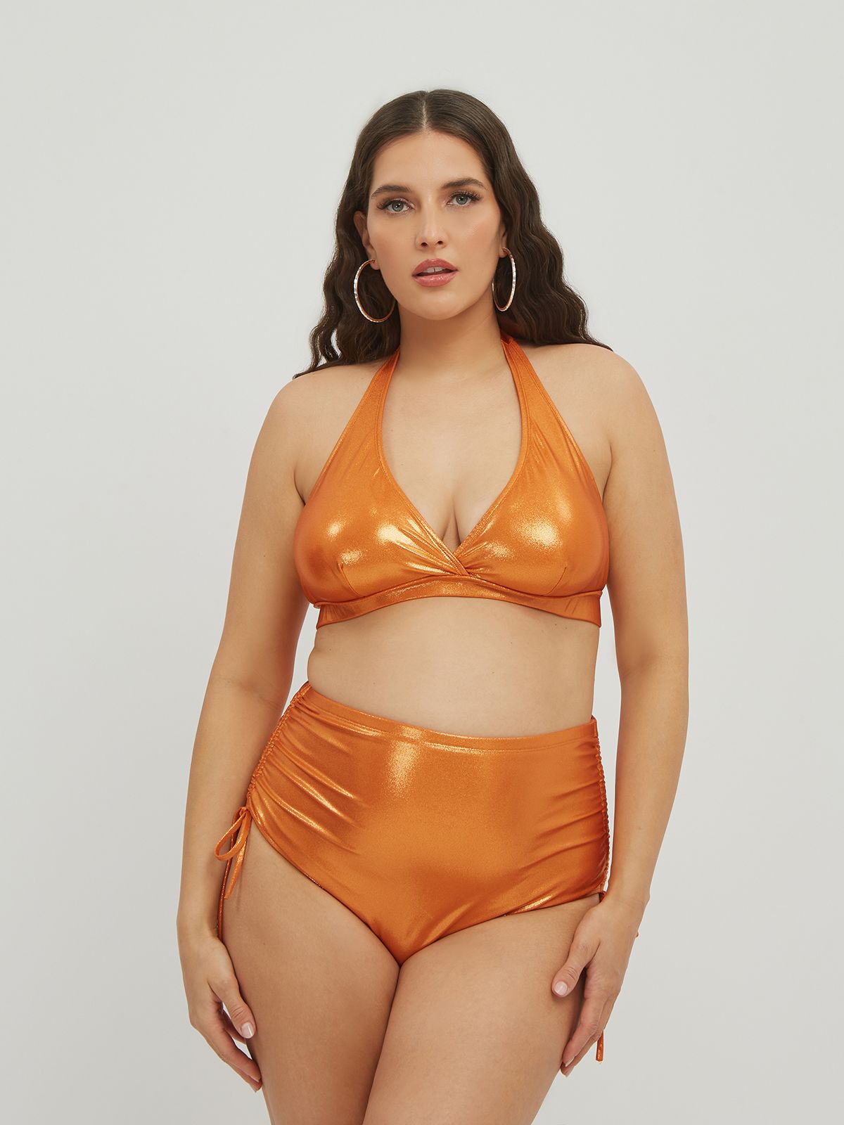 Mat Fashion Σλιπ μαγιό μπικίνι metallic με κορδόνια προσαρμογής Πορτοκαλι