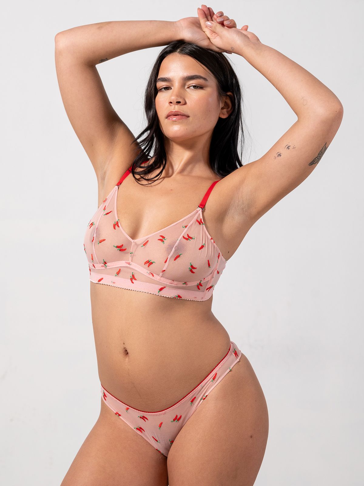 Mesh Balconette Powder Pink/Fiery Red