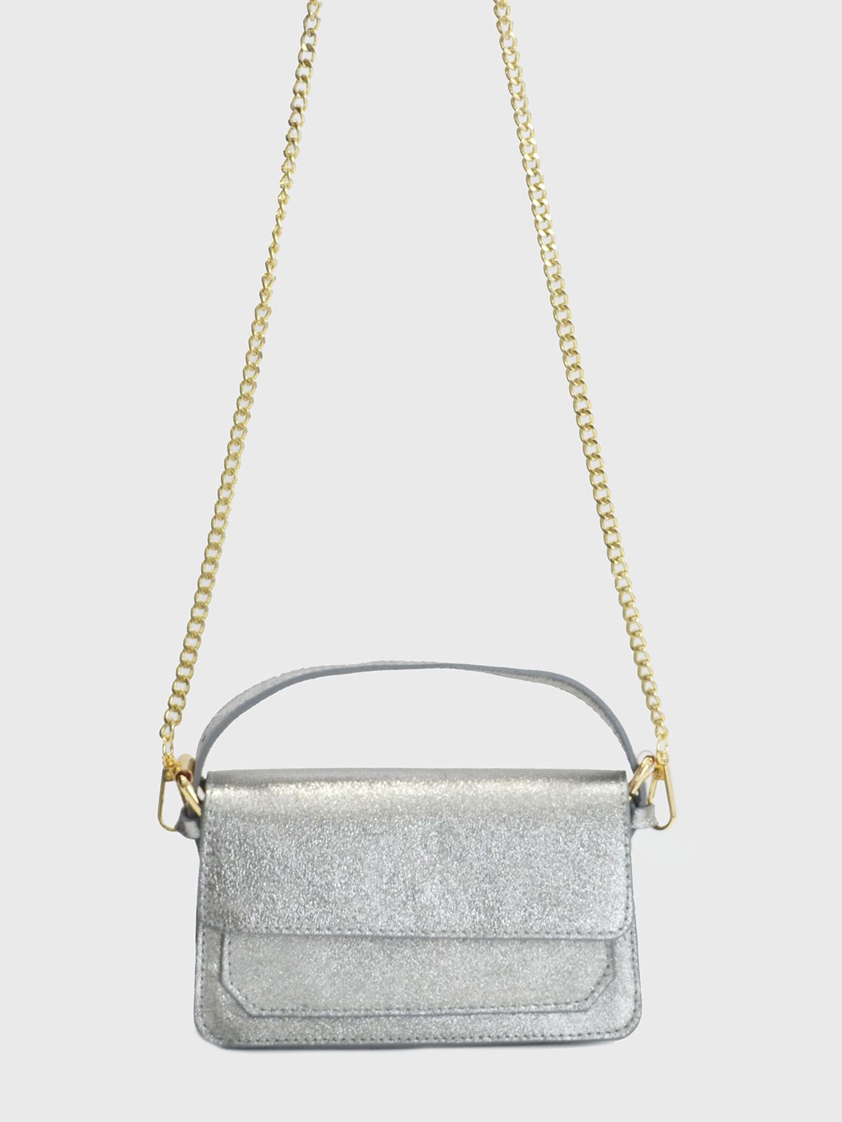 Mat Fashion Δερμάτινη μίνι τσάντα metallic Ασημι