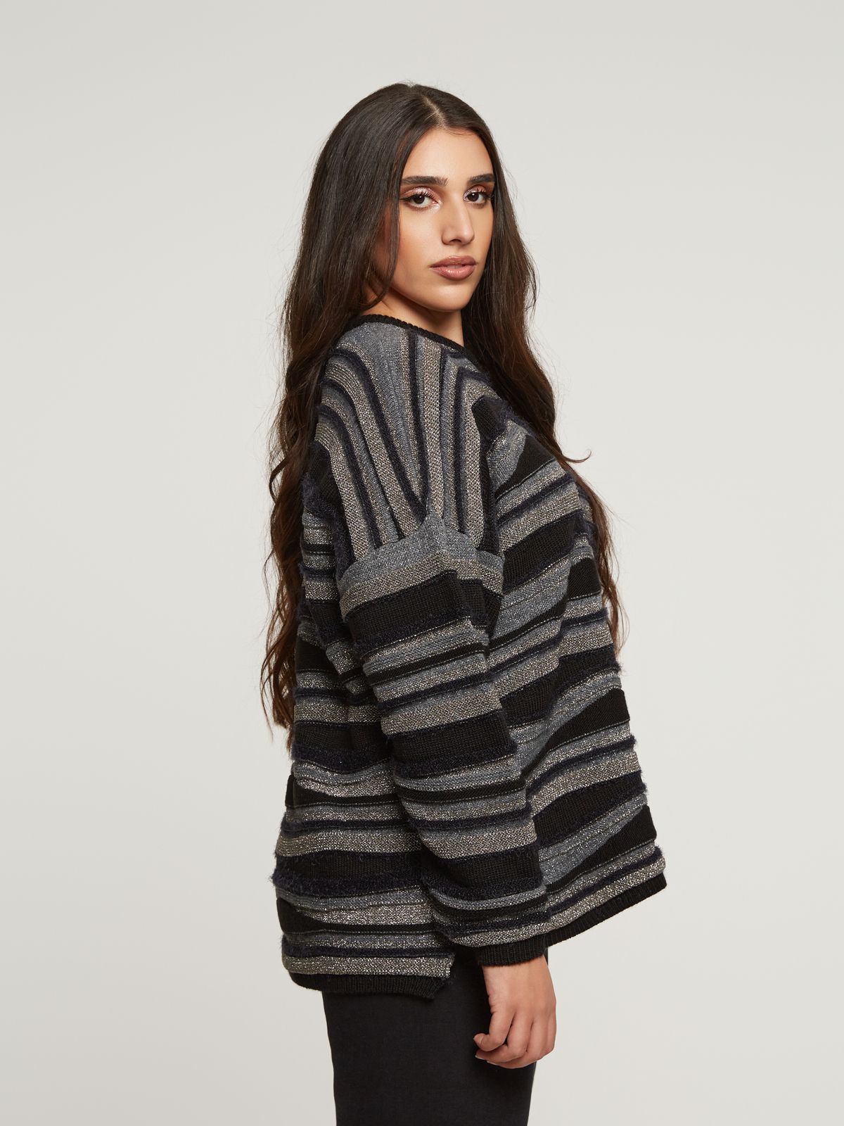 Metallic striped knit sweater