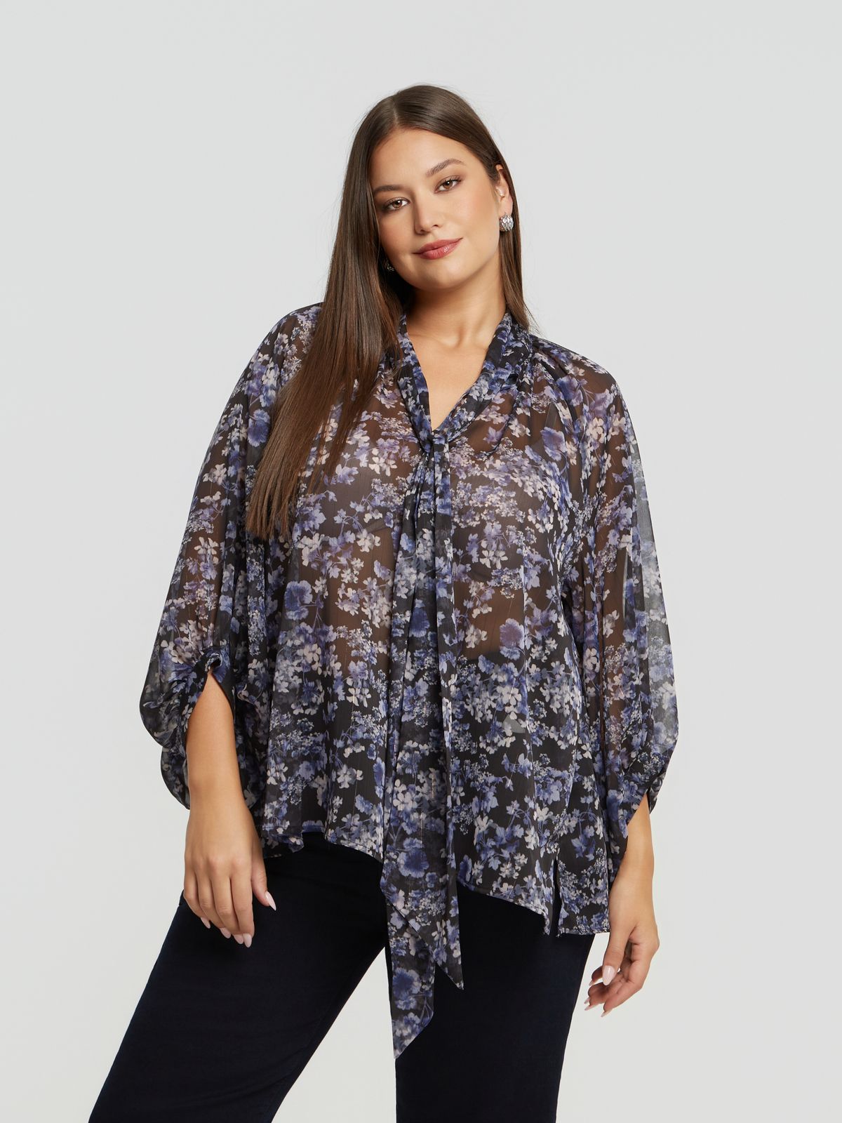 Sheer floral blouse with lurex detail