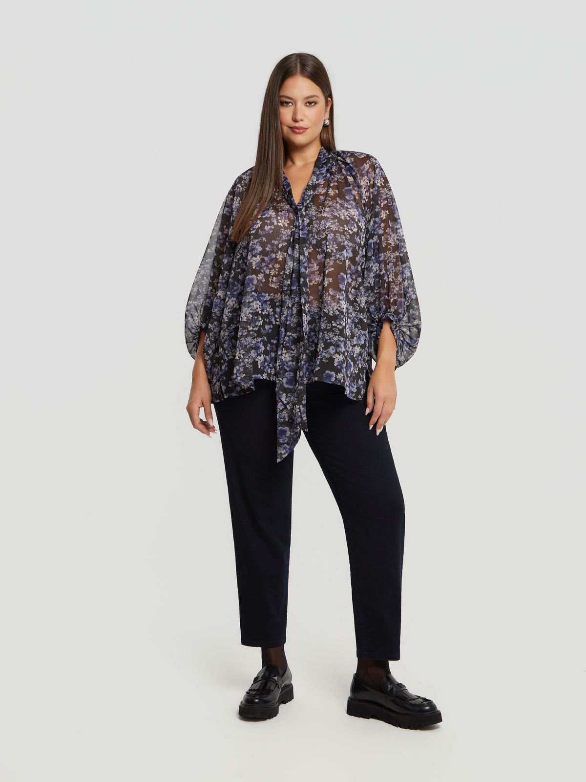 Sheer floral blouse with lurex detail