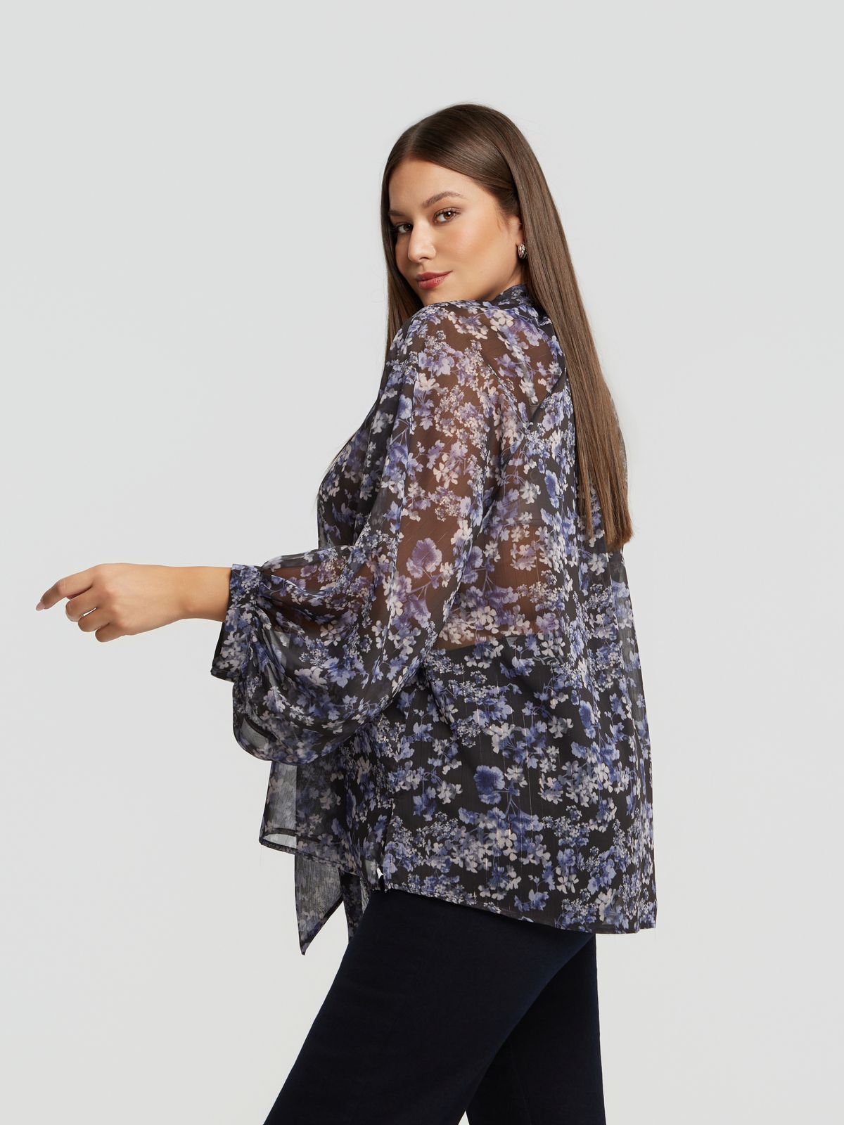 Sheer floral blouse with lurex detail