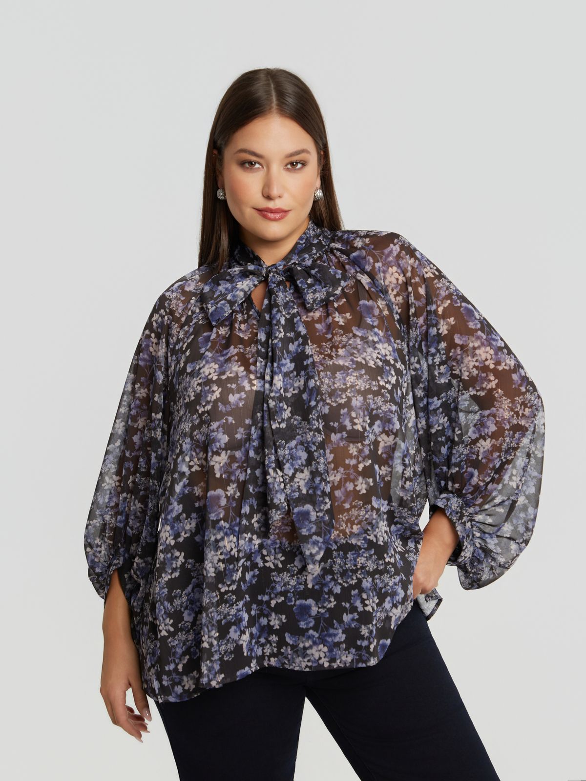 Sheer floral blouse with lurex detail