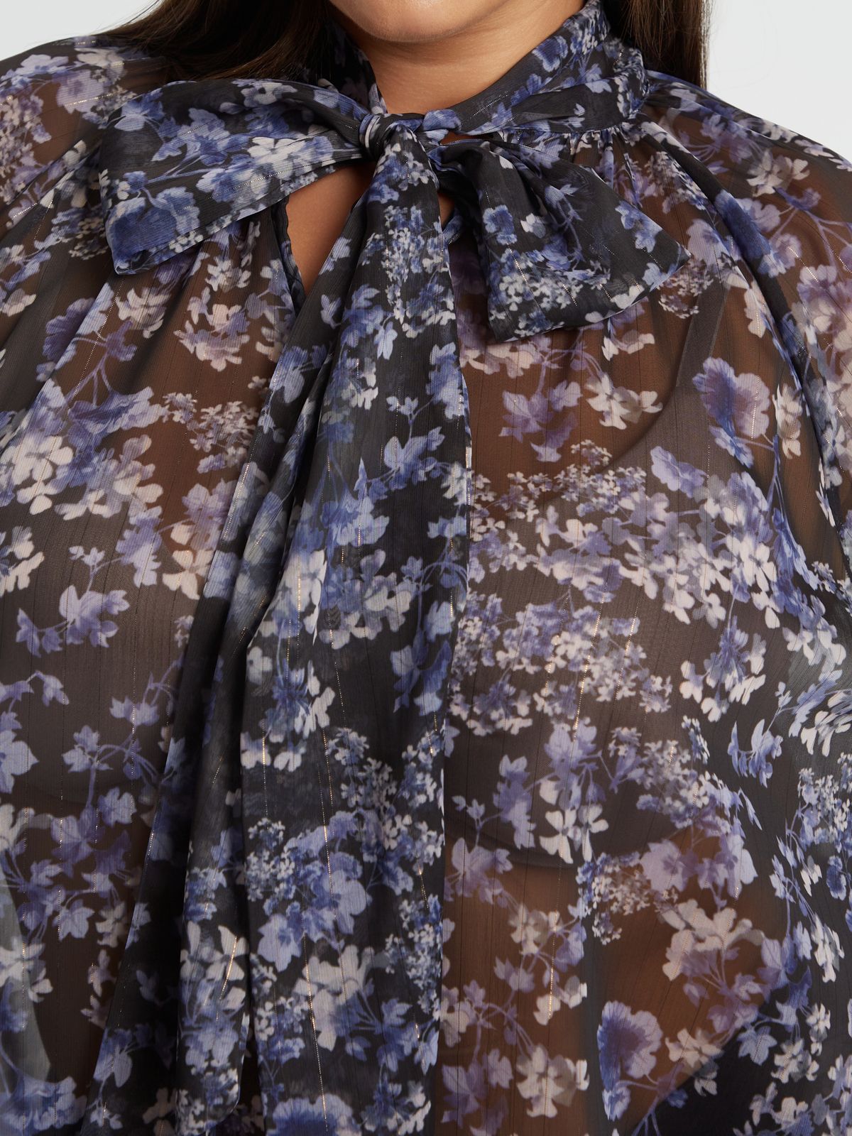 Sheer floral blouse with lurex detail