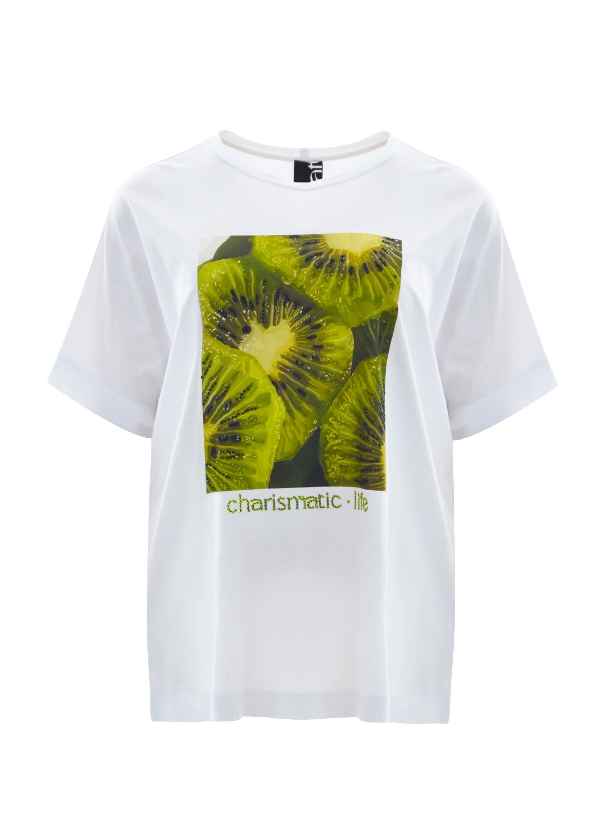 Mat Fashion Βαμβακερό t-shirt με καλλιτεχνικό kiwi print Λευκο