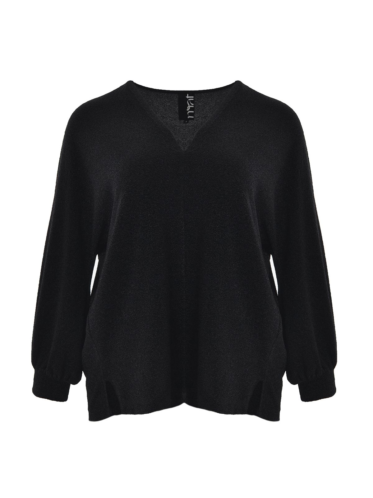 Mat Fashion Μπλούζα lurex με V-λαιμόκοψη και μακριά μανίκια Μαυρο