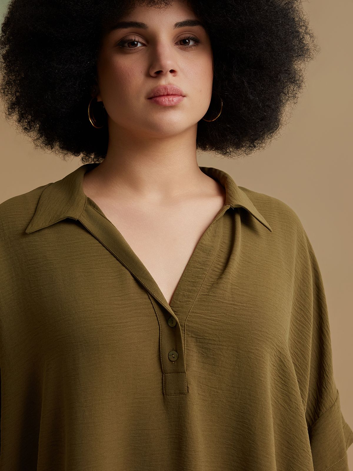 Airwashed crepe blouse with point collar