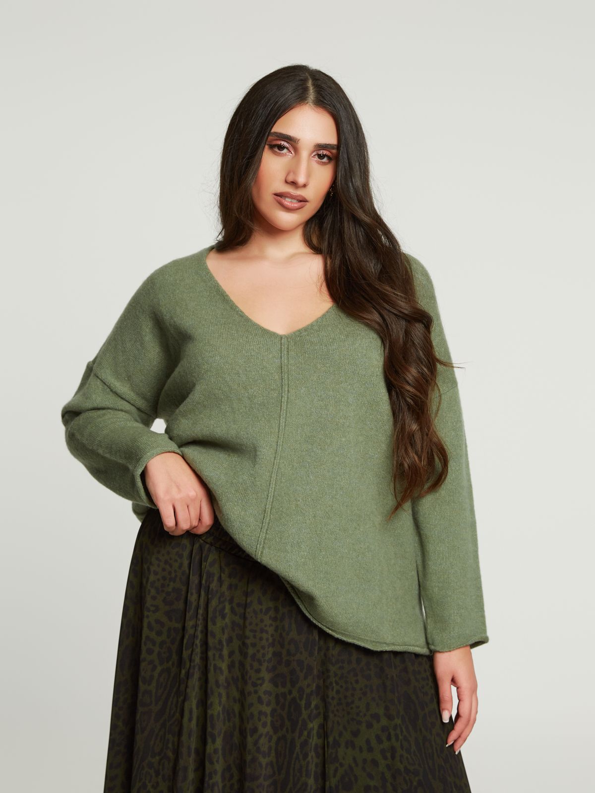 Relaxed fit knit sweater with V-neckline