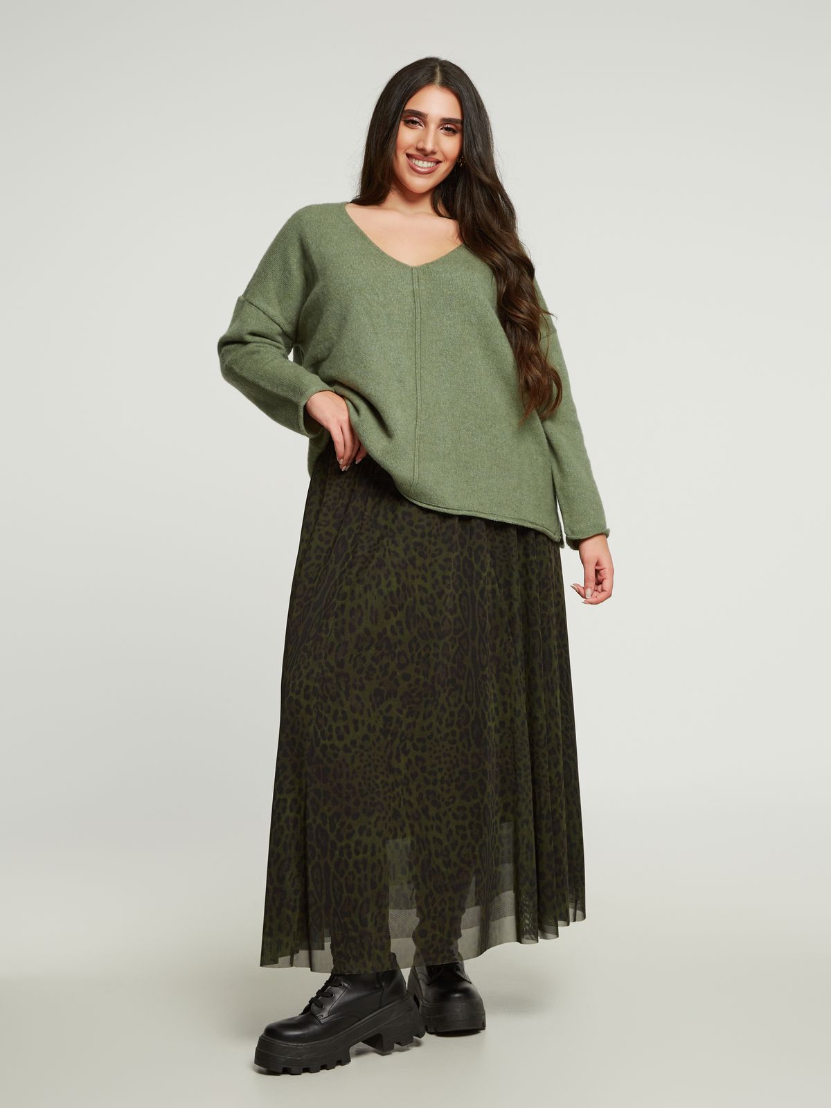 Relaxed fit knit sweater with V-neckline