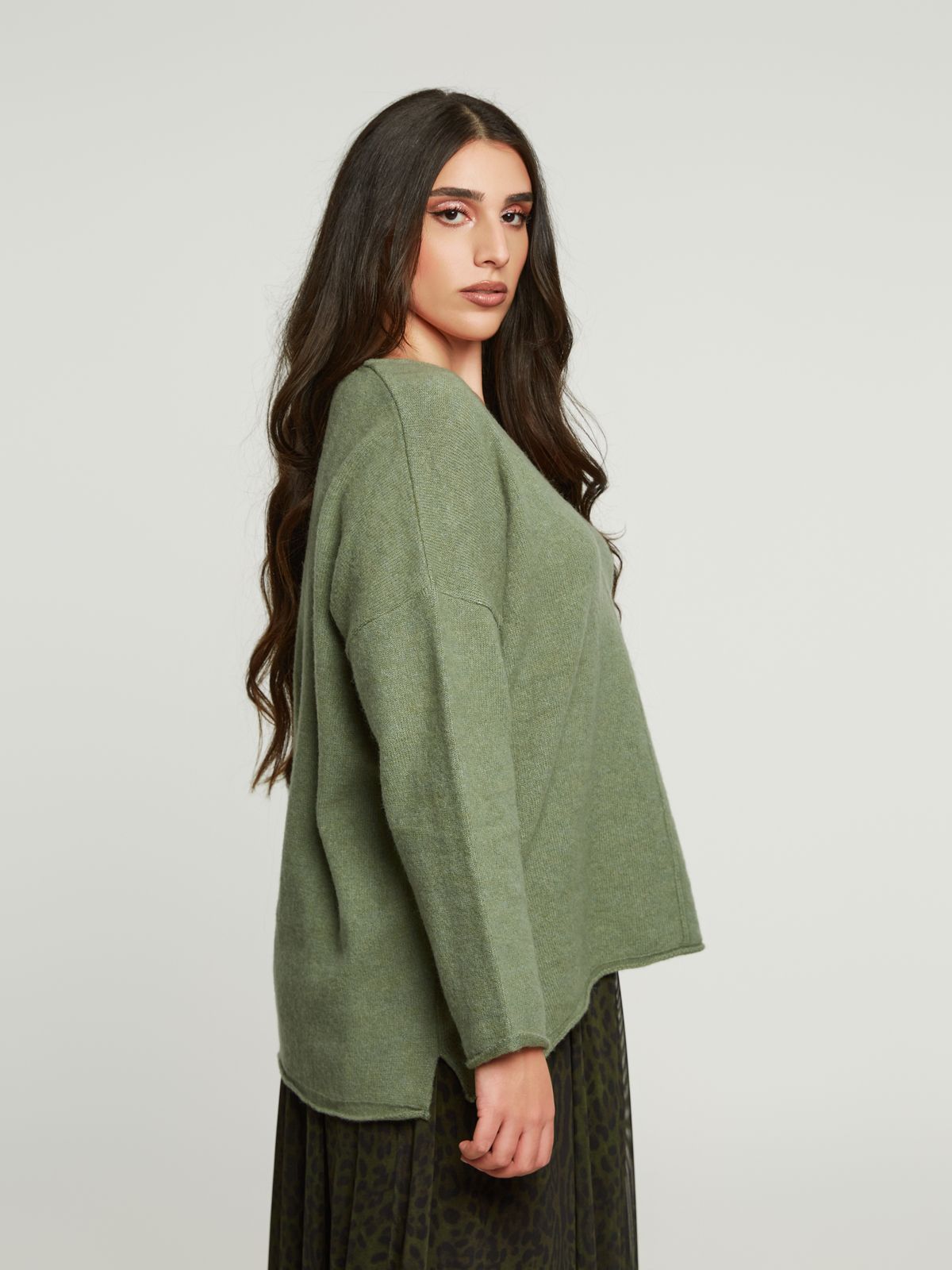 Relaxed fit knit sweater with V-neckline
