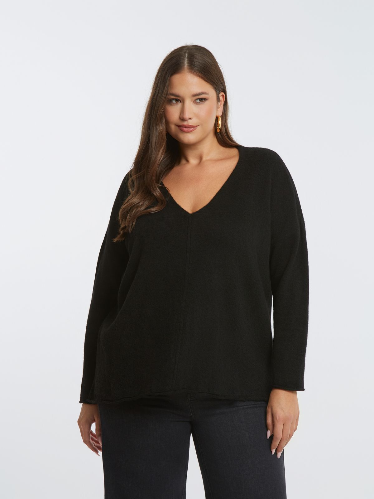 Relaxed fit knit sweater with V-neckline