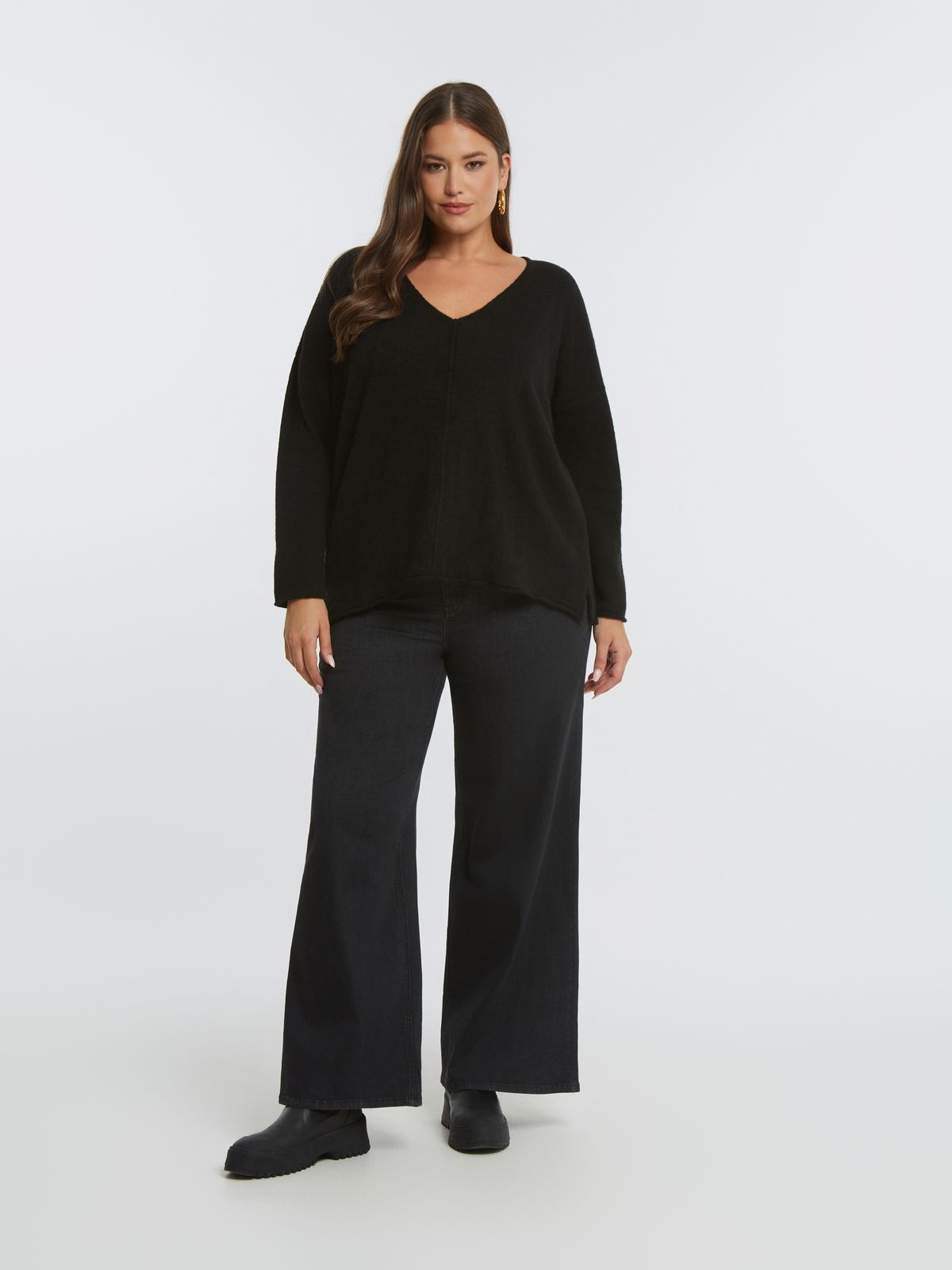 Relaxed fit knit sweater with V-neckline