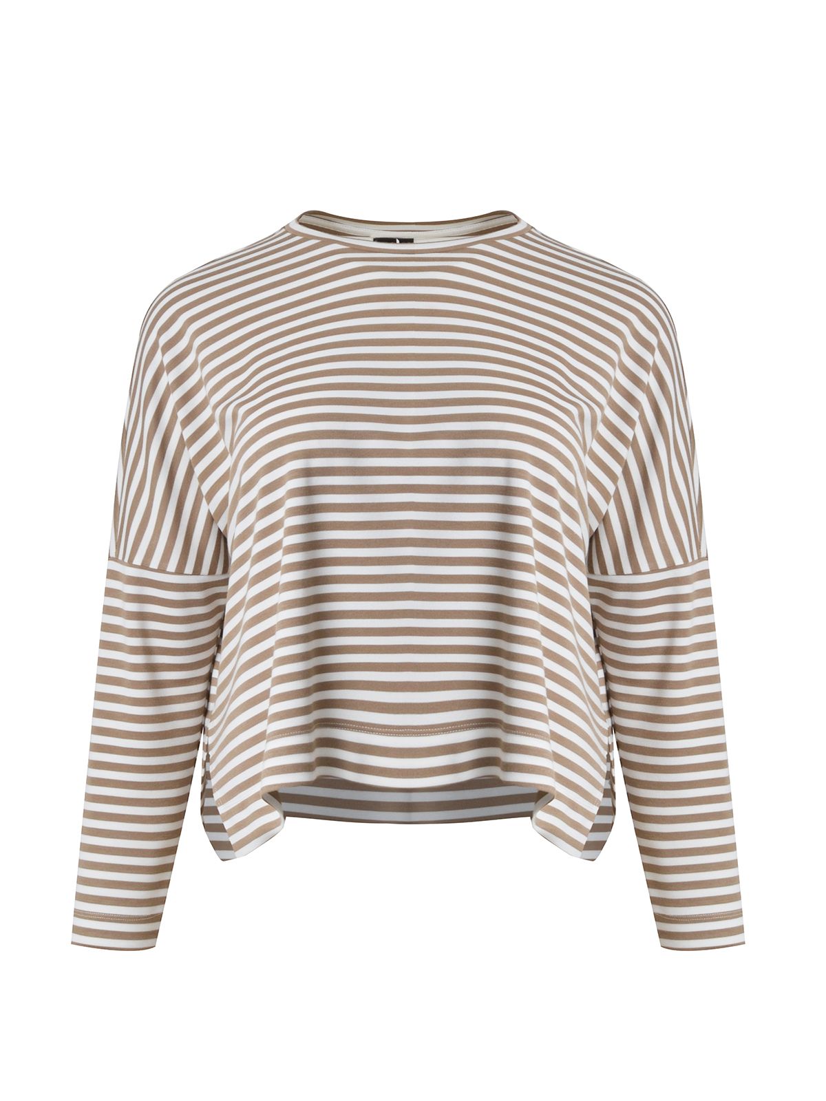 Mat Fashion Striped long-sleeve viscose-blend top White, Beige