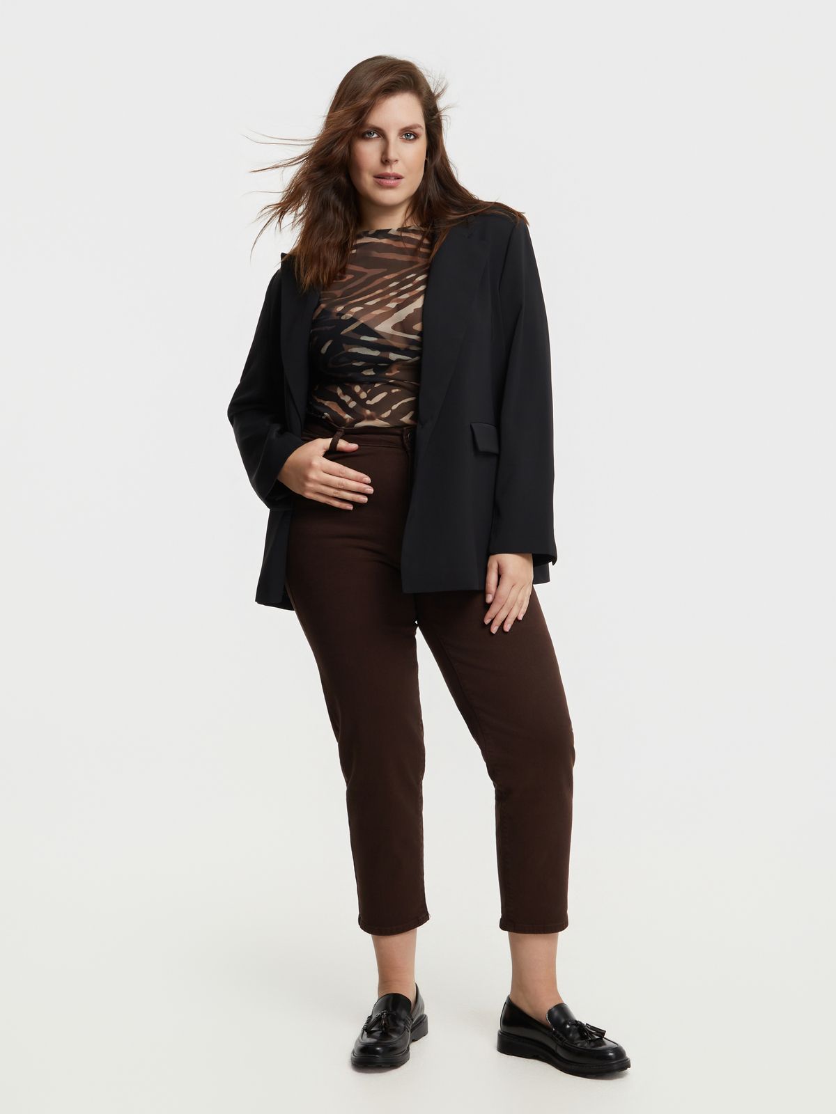 Printed mesh long sleeve top