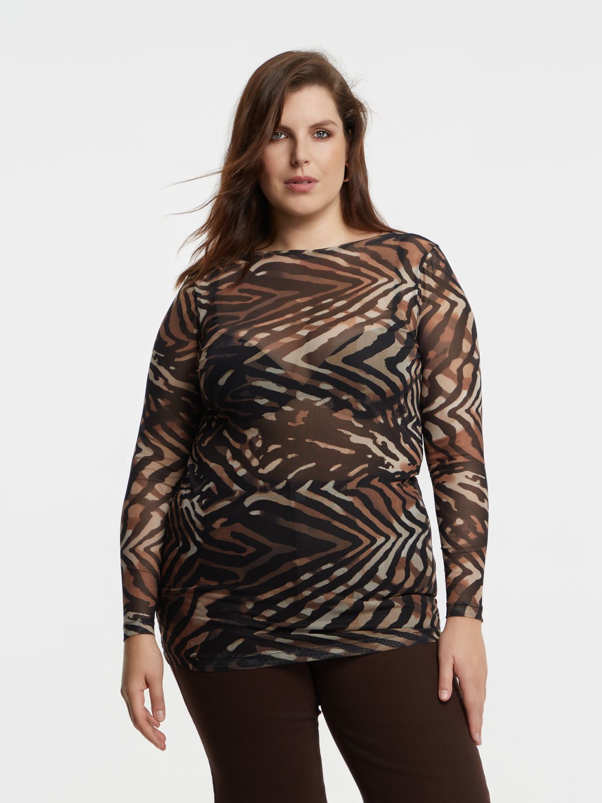 Printed mesh long sleeve top