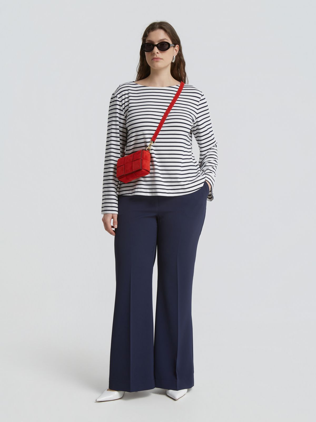 Striped boat neck blouse with flared sleeves