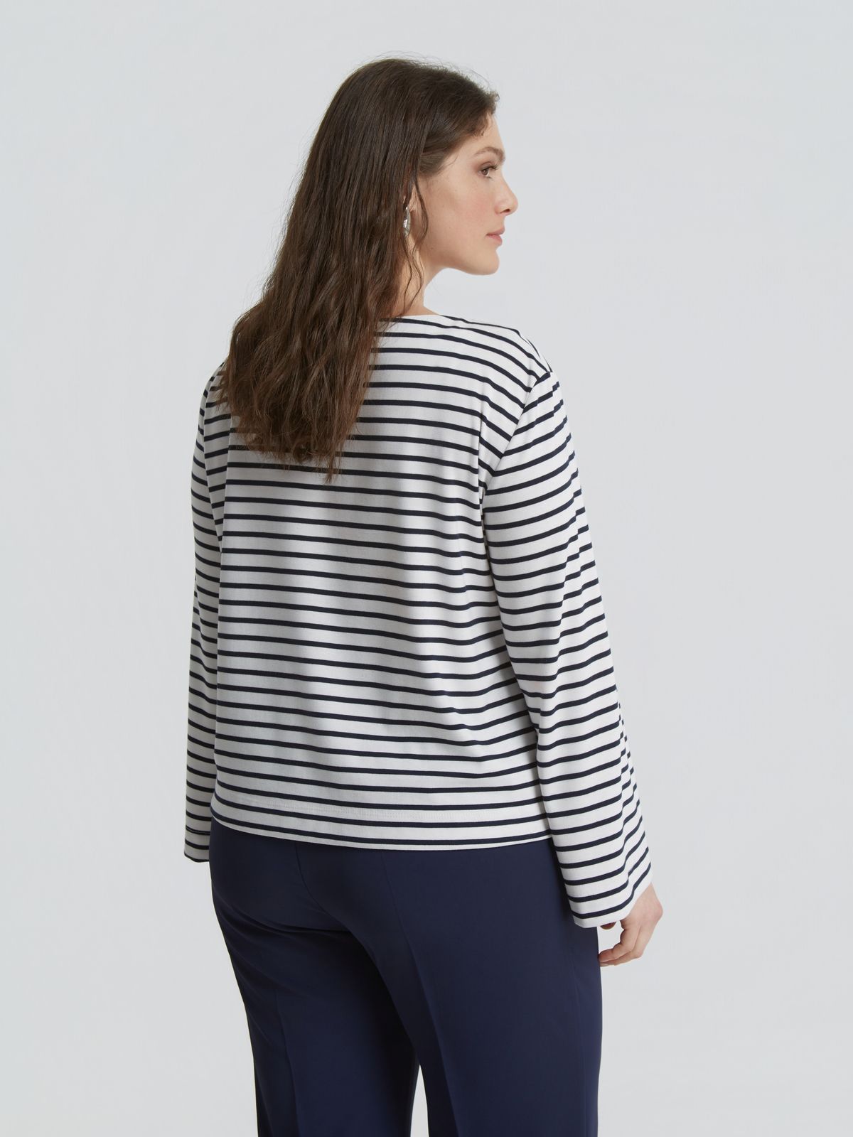 Striped boat neck blouse with flared sleeves