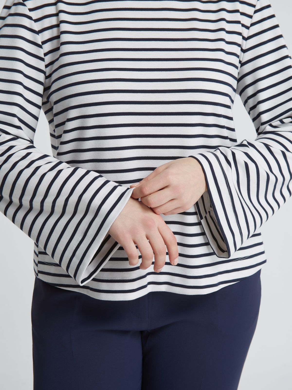 Striped boat neck blouse with flared sleeves