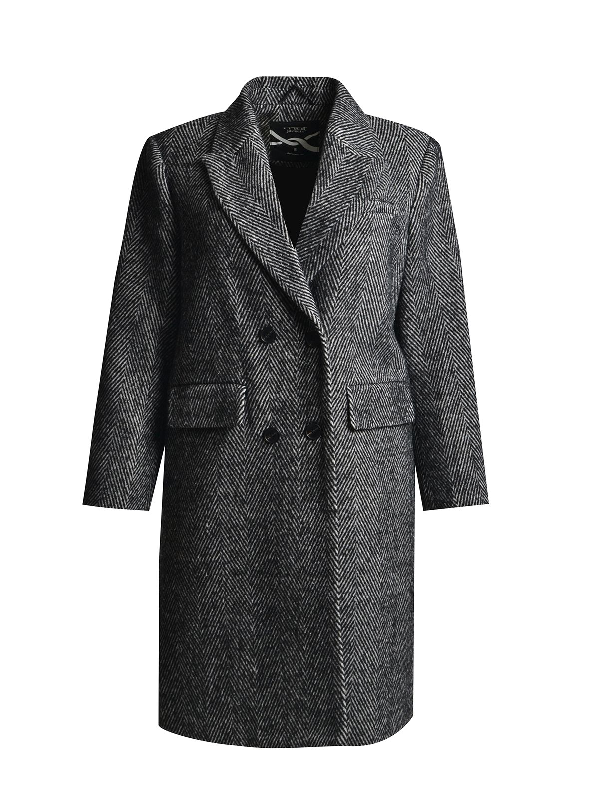 Mat Fashion Παλτό με μοτίβο ψαροκόκαλο και διπλό κούμπωμα Γκρι