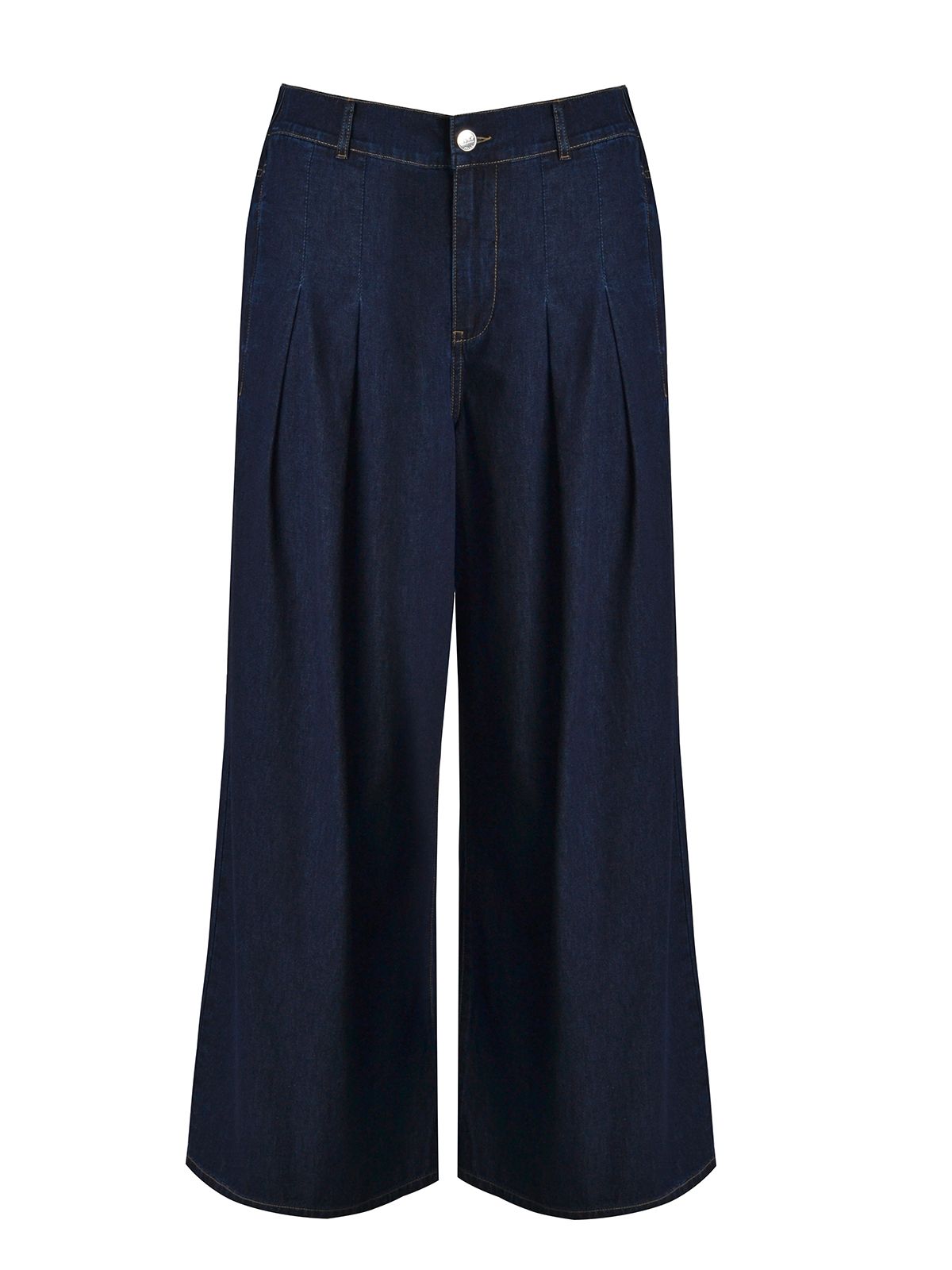 Mat Fashion Βαμβακερή denim παντελόνα με πιέτες Μπλε
