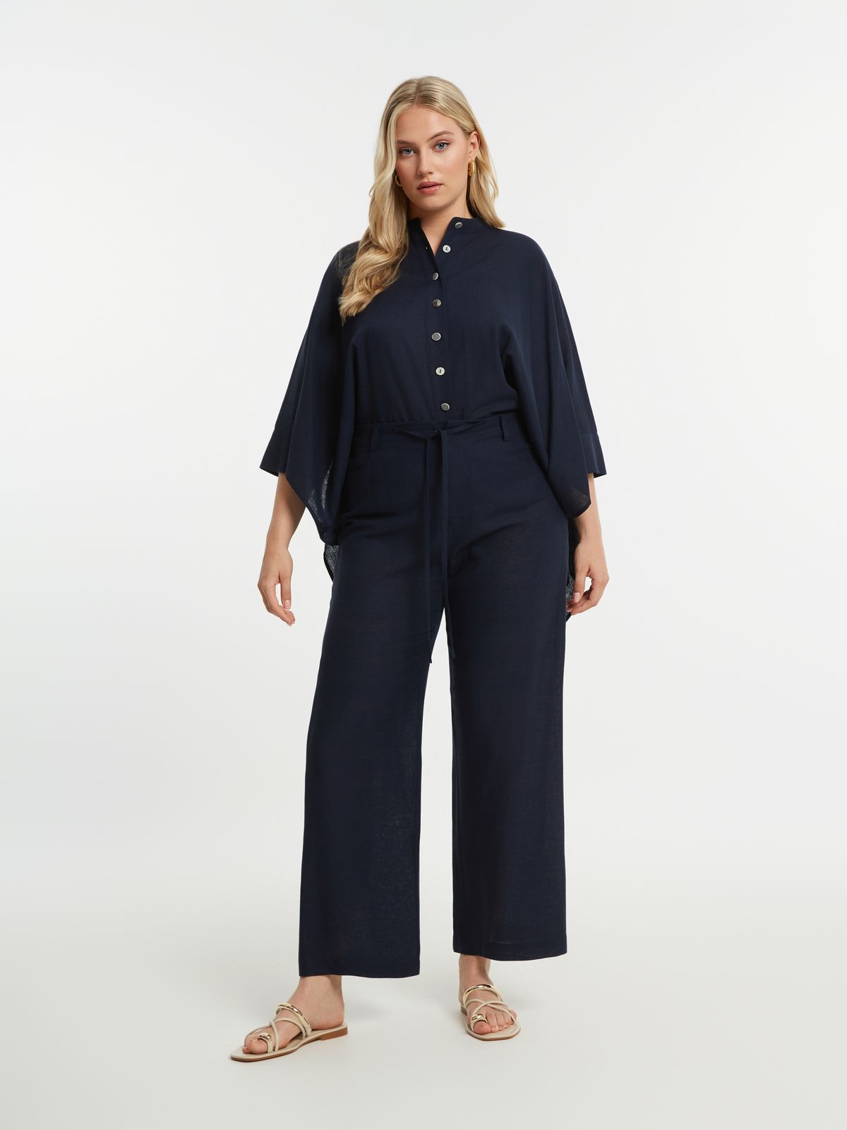 Wide-leg viscose-linen trousers