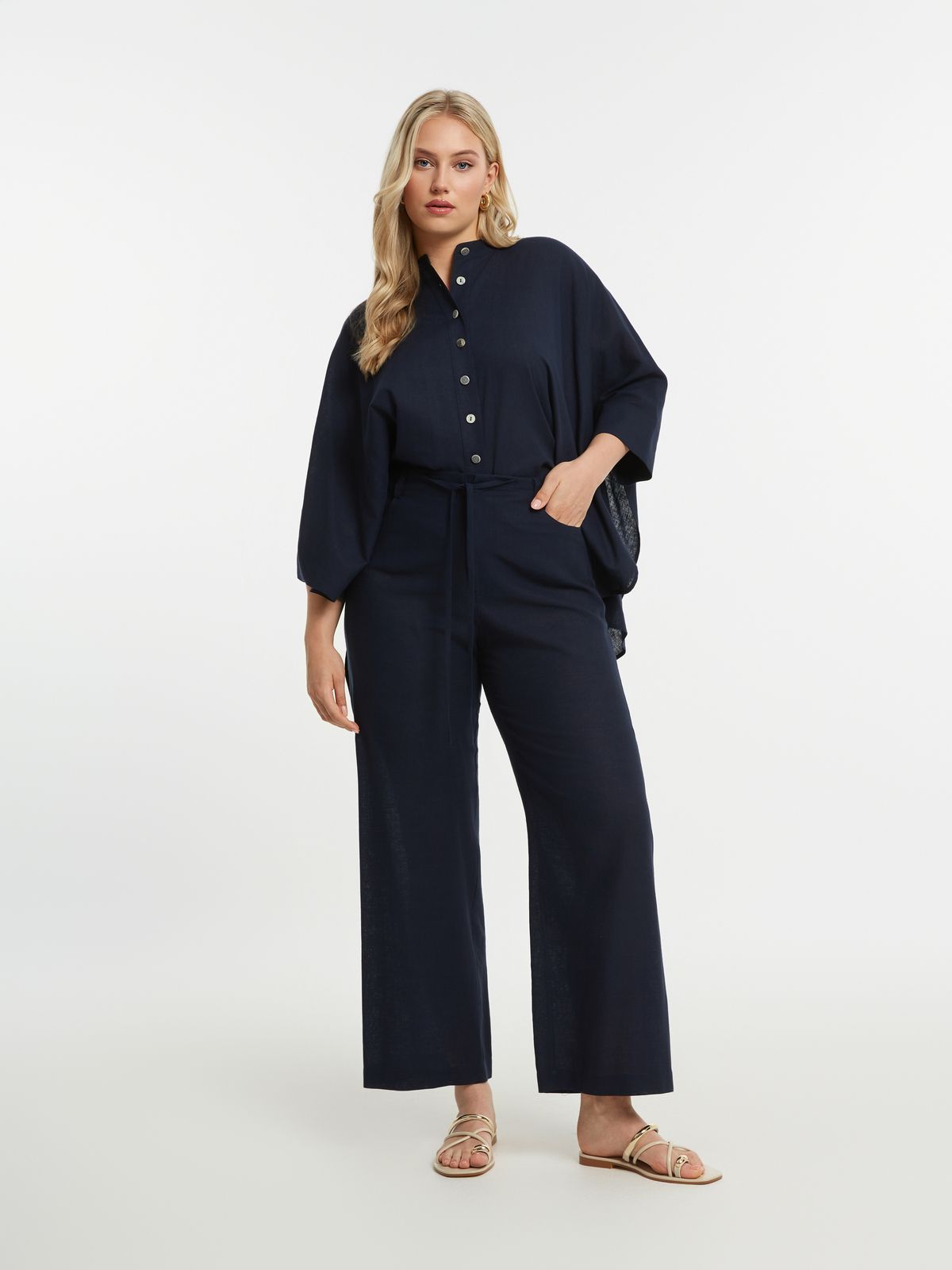 Wide-leg viscose-linen trousers