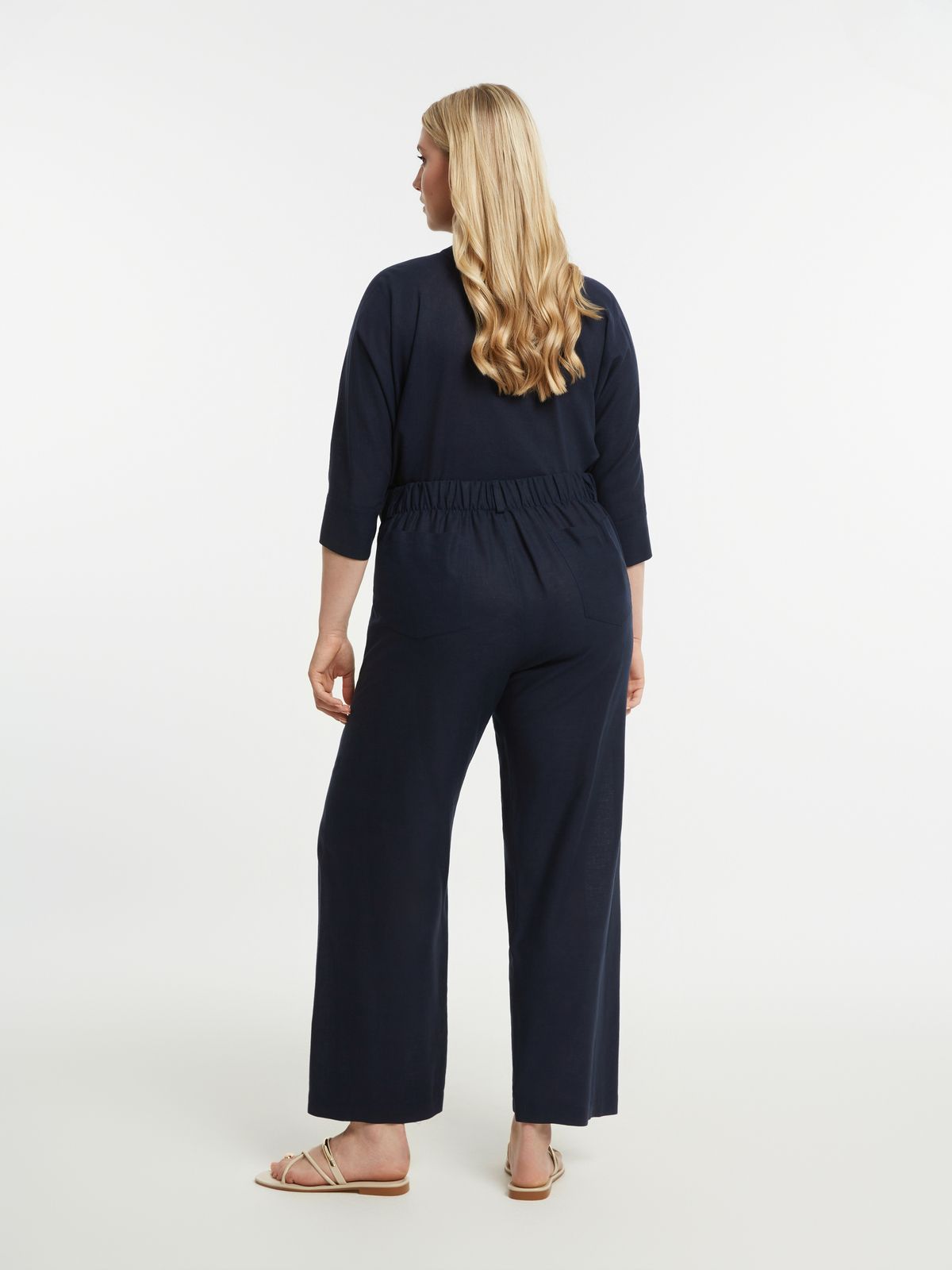 Wide-leg viscose-linen trousers