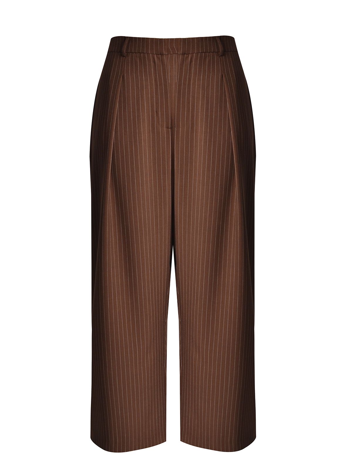 Mat Fashion Παντελόνι wide-leg με ρίγες και πιέτες Καφε