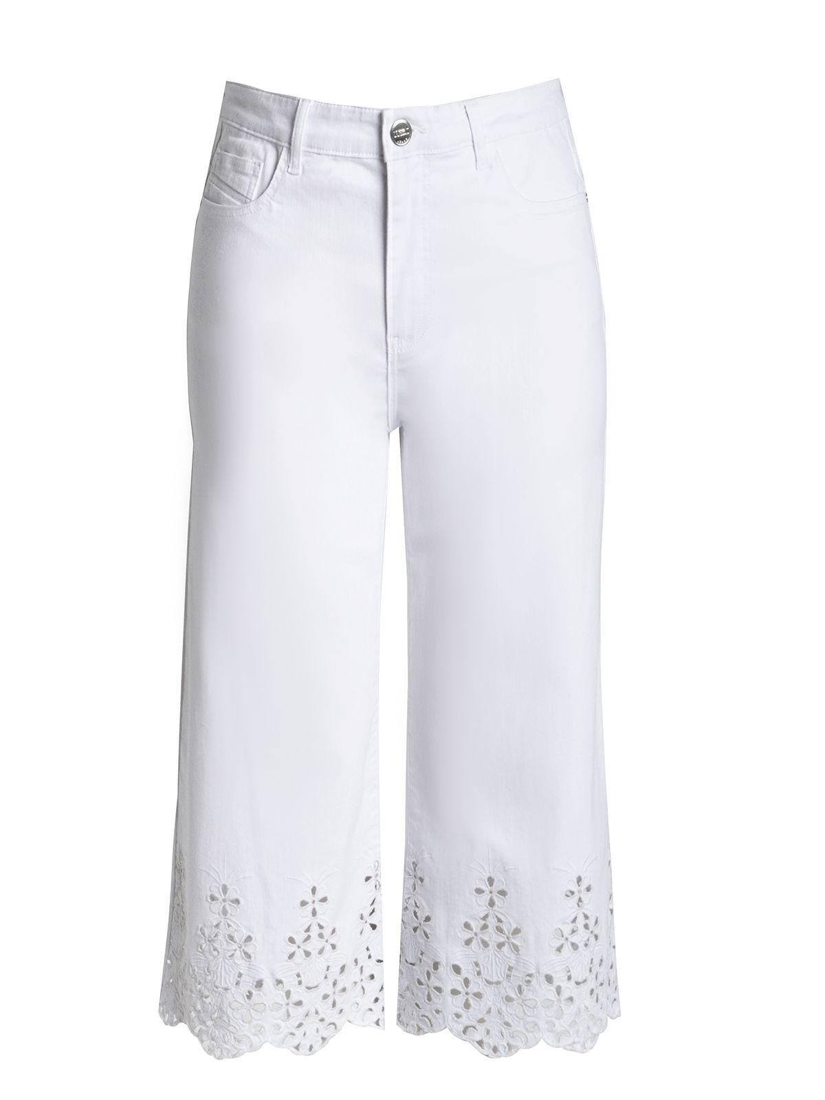 Mat Fashion Τζιν cropped με κέντημα Λευκο