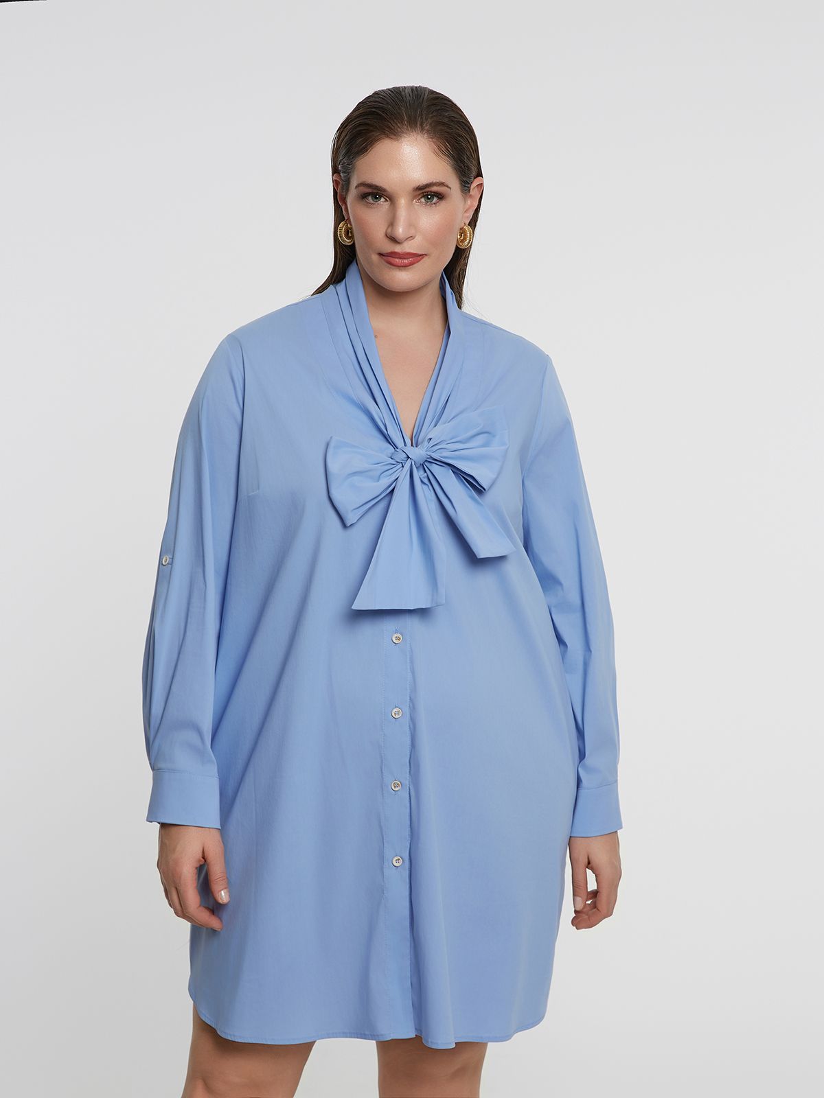 Mat Fashion Φόρεμα σεμιζιέ με δέσιμο στον λαιμό Μπλε