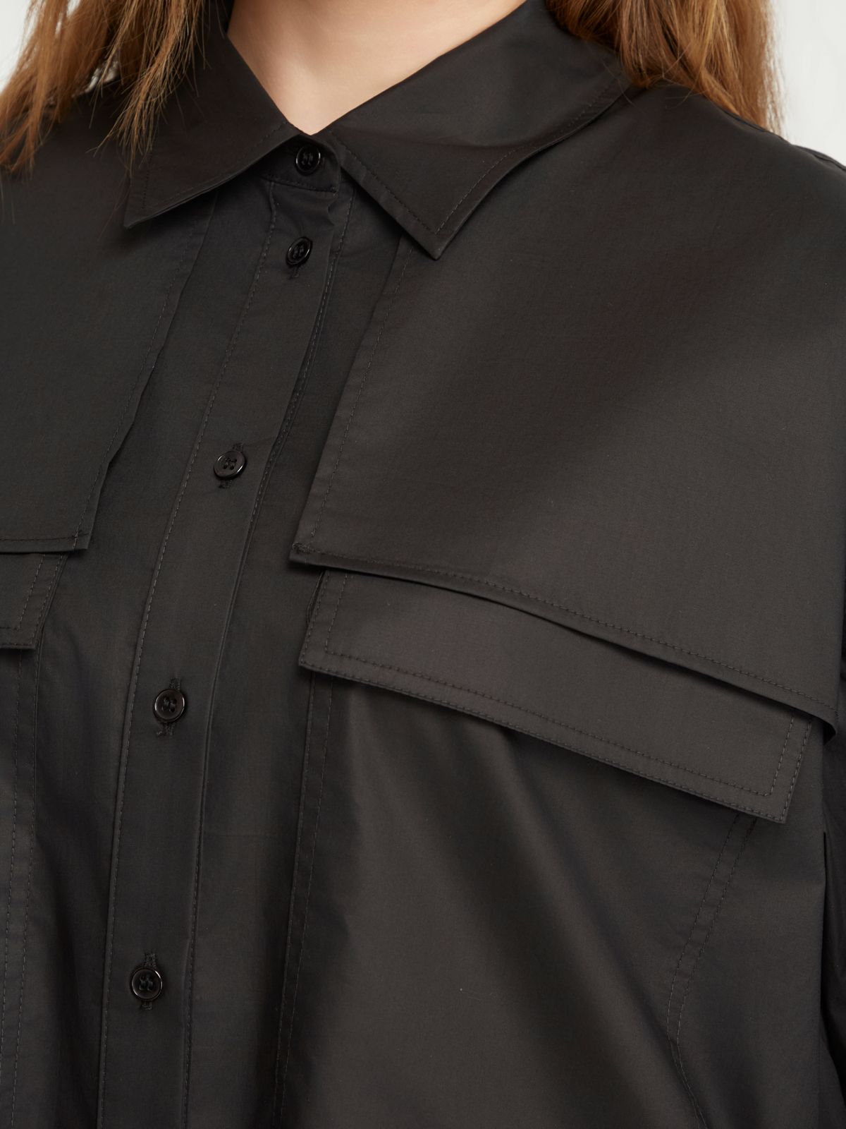 Poplin shirt with patch pockets and sleeve ties