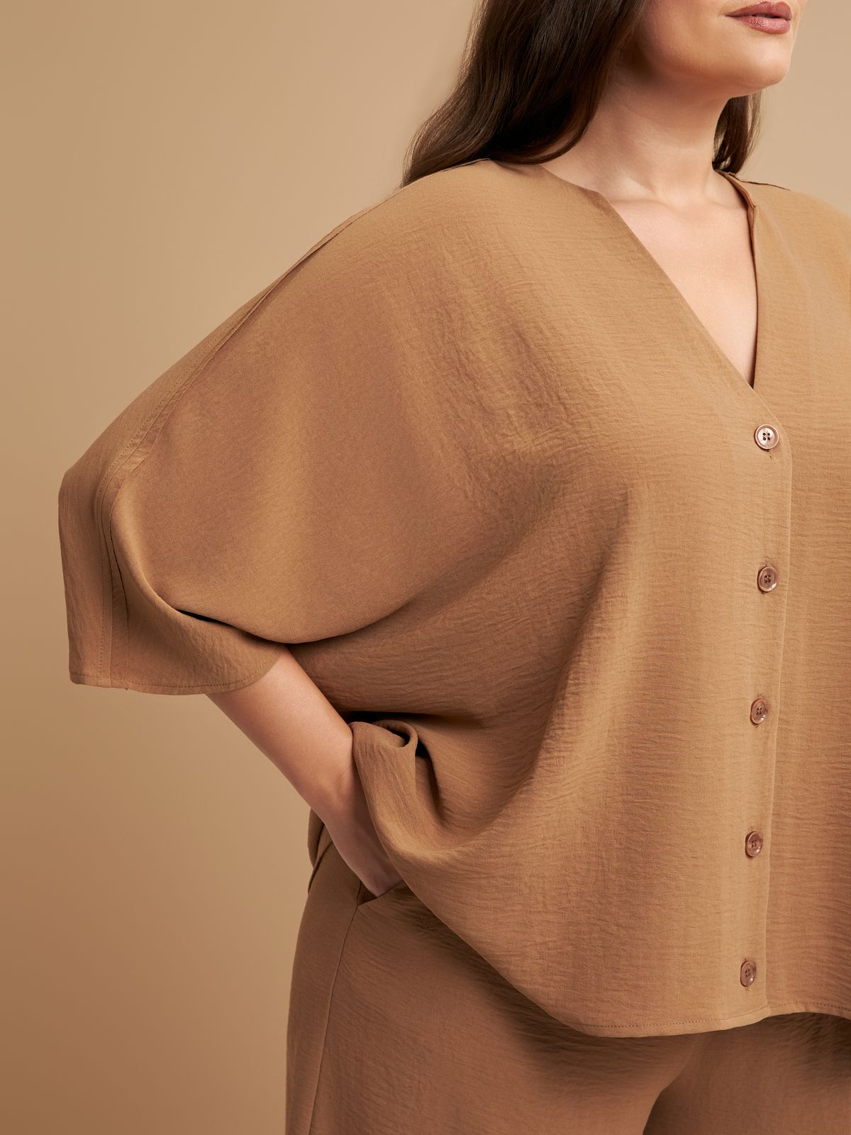 Airwashed crepe V-neck shirt