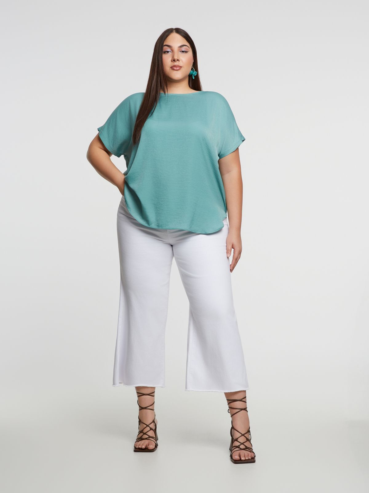Round-neck satin top